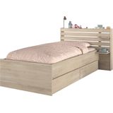 Bed met opbergruimte – 90 x 190/200 cm – Kleur: houteffect – TENALIA