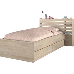 Bed met opbergruimte – 90 x 190/200 cm – Kleur: houteffect – TENALIA