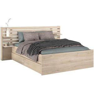 Vente-unique Bed 140 x 190 cm met opbergruimte - Kleur: naturel - TENALIA L 202.8 cm x H 98.2 cm x D 216.8 cm