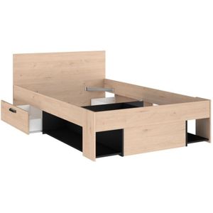Vente-unique Bed 120 x 190/200 cm met opbergruimte - Kleur: naturel en zwart - KINSELIA L 124 cm x H 76 cm x D 203.4 cm