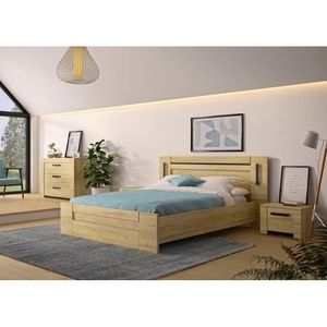 Tweepersoonsbed Soren 180x200cm met verlichting - eik