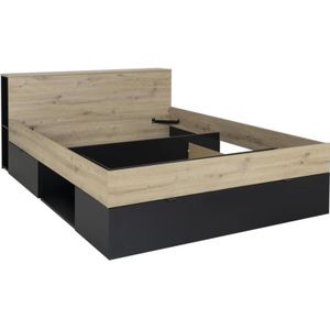 Vente-unique - CIKETO - Bedframe - Zwart - Hout - 140 x 190 cm