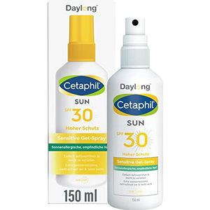 CETAPHIL SUN Sensitive Gel Spray SPF 30, 150 ml, zonwering voor sporters en bij zonallergische, gevoelige huid, eenvoudig op te spuiten, gemakkelijk te verdelen en plakt niet, zonder geurstoffen