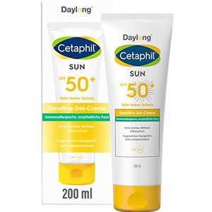 CETAPHIL Sun Sensitive Gel crème SPF 50+, 200 ml, zonnecrème voor gevoelige, tot zonneallergie en mallorca-acne neigende huid, extra lichte, vetvrije zonwering, vrij van parfum en emulgatoren