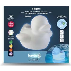 Bigben Sound BTLSDUCK Draadloze luidspreker, draagbaar, eend (15 W, USB-poort, 3,5 mm jackstekker, Bluetooth, waterdicht, meerdere kleuren en lichteffecten), kleur wit