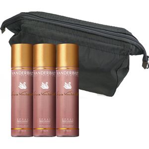 3x Gloria Vanderbilt Perfumed Deodorant Spray 150 ml in een toilet tasje