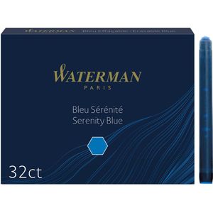 Waterman vulpeninktpatronen | lange International | uitwasbare blauwe inkt | 32 inktpatroon