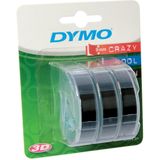 Dymo D3 tape 9 mm, wit op zwart, blister van 3 stuks