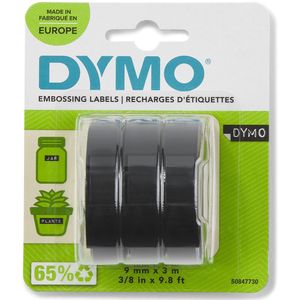 Labeltape Dymo 3D 9mmx3m wit op zwart blister Ãƒ 3 stuks