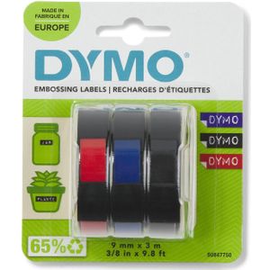 Dymo D3 tape 9 mm, geassorteerde kleuren, blister van 3 stuks