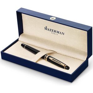 Waterman Expert-vulpen | Glimmend zwart met 23k gouden rand | Medium penpunt | Cadeauverpakking