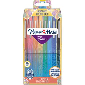 Paper Mate Flair-viltstiften | Medium punt (0,7 mm) | Diverse kleuren | Etui met 16 stuks