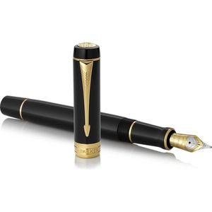 Parker Duofold Prestige vulpen met middelgrote pen, palladium-oppervlak/-beleg, in geschenkverpakking Standaard lichaam Mittlere Feder Black - Gold Plated Finish