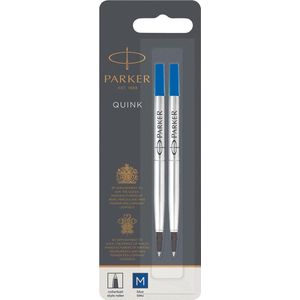 Parker Rollerballpen Inktvulling - Medium Punt - Blauwe QUINK Inkt - 2 Stuks