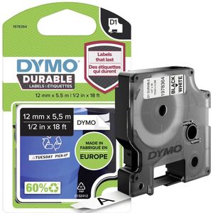 DYMO D1 Hoogpresterend Labeltape Zwart-Wit Label (12 mm x 5,5 m)