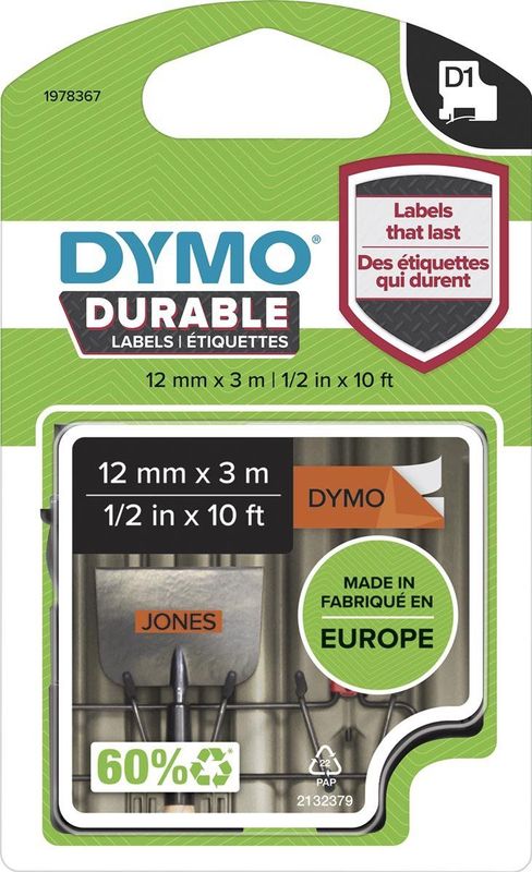 DYMO - D1 Duurzame Labels - Zwart-Wit - Waterbestendig - 100% Gerecycled