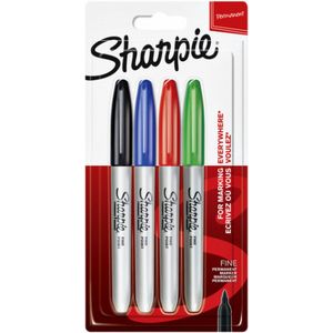 Sharpie Permanentmarkers | Fijne punt | Diverse standaardkleuren | 4 stuks