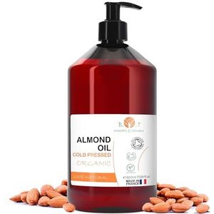 Biologische zoete amandelolie, koudgeperst, puur. Professionele massageolie, haar- en wimperolie, hydraterend lichaam (handen, nagels), gezicht (anti-aging), striae, zwangerschap - 500 ml