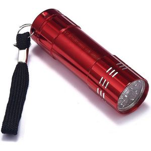 Mini zaklamp 9 LED Aluminium UV Ultra Violet paars licht - Rood