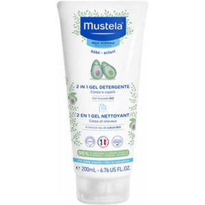 Mustela 2-in-1 Reinigingsgel, Lichaam en Haar, Voor Baby's, Kinderen, Geschikt voor de Hele Familie - Geschikt voor Buitenshuis, 95% Natuurlijke Ingrediënten (200ml)