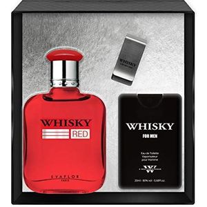 EVAFLORPARIS Whisky Red Eau de toilette, set voor heren, 100 ml + reisgeur 20 ml + Money Clip verstuiver, spray, herengeur, 120 ml