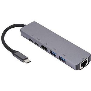 Type-C USB-hub, 6 in 1 USB3.0x2 + HDMI 60HZ + PD Opladen + USB C + RJ45-poortadapter Oplaadstation voor notebooklaptop