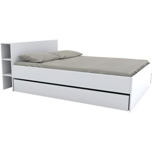 Bed met hoofdbord, opbergruimtes en lades - 140x190 cm - Wit -EUGENE L 215.5 cm x H 80 cm x D 144 cm