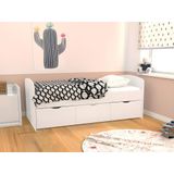 Bed LOUANE met 2 lades en 1 opbergruimte - 90 x 190 cm - Wit