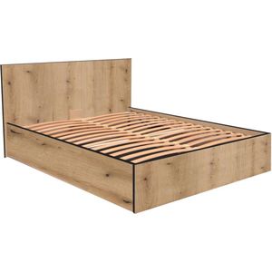 Vente-unique Bed met opbergruimte 140 x 190 cm - Kleur: naturel en antraciet - ELPHEGE L 196.4 cm x H 87.5 cm x D 155 cm