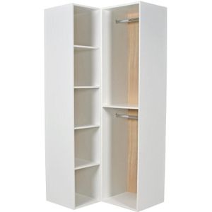 Vente-unique Modulaire open kledingkast in een hoek - L84,5 cm - Wit en houtlook - TAMOKA L 84.5 cm x H 205 cm x D 99.5 cm