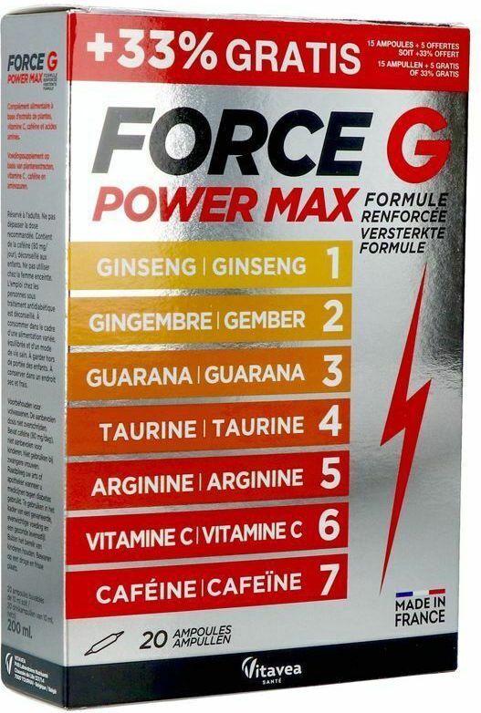 Force G - Power Max - Voedingssupplement - Met Ginseng, Guarana, Taurine