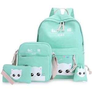Gyios Backpack 4 Set School Bags Child School Backpacks For Teenager Girls Cute Cat Cartoon Backpack Kids Bag Canvas Schoolbag-b