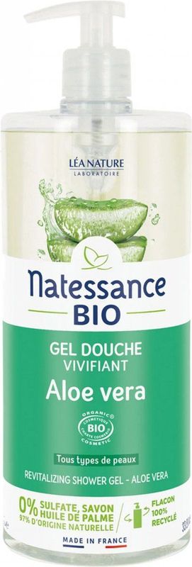 Natessance - Levendige douchegel - Aloë Vera - Biologisch Cosmos Organic gecertificeerd - Pompfles - 1 L