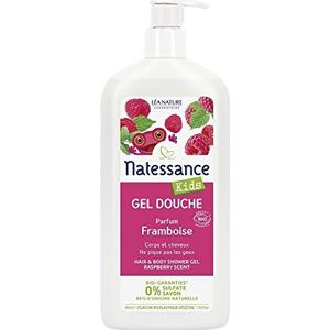 Natessance - Douchegel voor lichaam en haar Kids – framboos – gecertificeerd Bio Cosmos Organic – fles 100% plantaardig ��– 500 ml