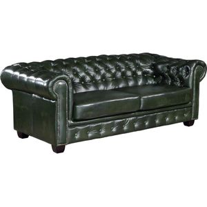 Breng stijl in huis met de Chesterfield BRENTON driezitsbank van 100% buffelleer in empire groen