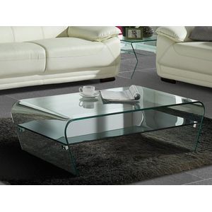 Vente-unique Salontafel KELLY - Gehard glas - Zwart gelakt blad L 120 cm x H 37 cm x D 60 cm