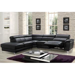 LINEA SOFA Relaxhoekbank van leer SITIA - elektrisch - zwart - hoek links L 293 cm x H 100 cm x D 250 cm