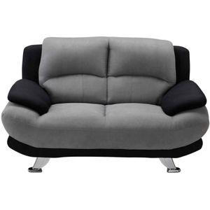 Vente-unique Tweezitsbank van microvezel MUSKO - Tweekleurig grijs en zwart L 150 cm x H 89 cm x D 91 cm