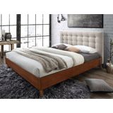 Bed FRANCESCO hoofdeinde gestoffeerd - beige - 160 x 200 cm