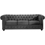Driezitsbank CHESTERFIELD - fluweel - antraciet L 205 cm x H 72 cm x D 88 cm