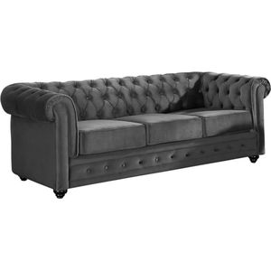 Driezitsbank CHESTERFIELD - fluweel - antraciet L 205 cm x H 72 cm x D 88 cm