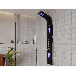 Shower & Design Douchekolom FELICITA met thermostaatkraan, balneotherapie en LED-verlichting - 20*165cm - zwart L 20 cm x H 165 cm x D 20 cm