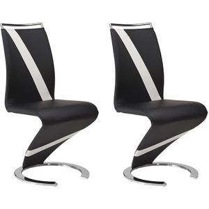 Set van 2 stoelen van kunstleer TWIZY - zwart met witte strepen L 61 cm x H 100 cm x D 49 cm