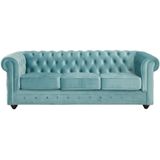 Driezitsbank CHESTERFIELD - fluweel - pastel blauw L 205 cm x H 72 cm x D 88 cm