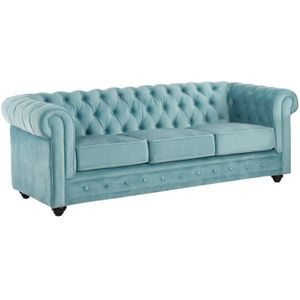 Vente-unique Driezitsbank CHESTERFIELD - velours - pastelblauw L 205 cm x H 72 cm x D 88 cm