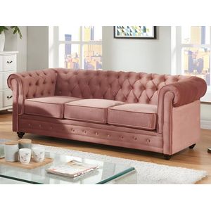 Vente-unique Driezitsbank CHESTERFIELD - velours - pastelroze L 205 cm x H 72 cm x D 88 cm