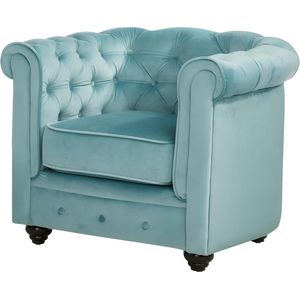 Vente-unique Fauteuil CHESTERFIELD - velours - pastelblauw L 85 cm x H 72 cm x D 78 cm