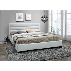 Tweepersoonsbed FAUSTIN - 160 x 200 cm - kunstleer wit