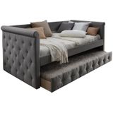 Bed met slaaplade LOUISE - 2 x 90 x 190 cm - Grijze stof