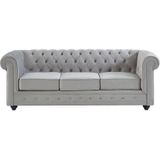 Driezitsbank CHESTERFIELD - fluweel - licht grijs